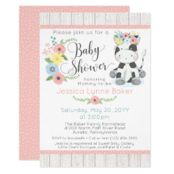 Cow Baby Shower | Cute Floral Calf on Rustic Wood Invitation