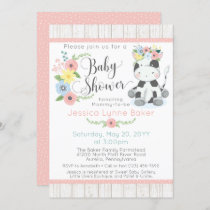 Cow Baby Shower | Cute Floral Calf on Rustic Wood Invitation