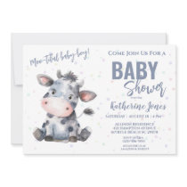 Cow Baby Shower Dusty Blue Boy Farm Invitation
