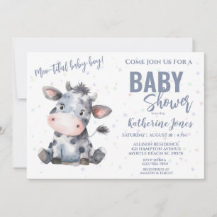 Cow Baby Shower Dusty Blue Boy Farm Invitation