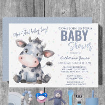 Cow Baby Shower Dusty Blue Boy Farm Invitation