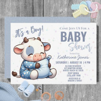 Cow Baby Shower Dusty Blue Boy Farm Invitation