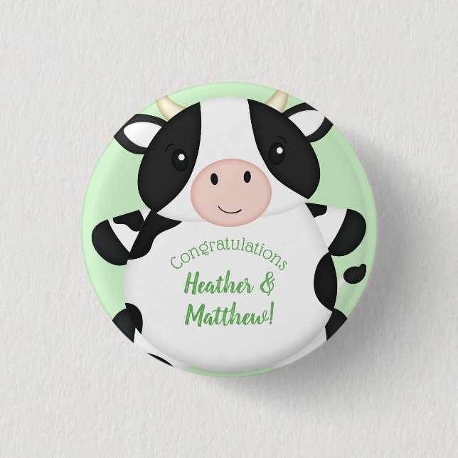 Cow Baby Shower Farm Button (Front)