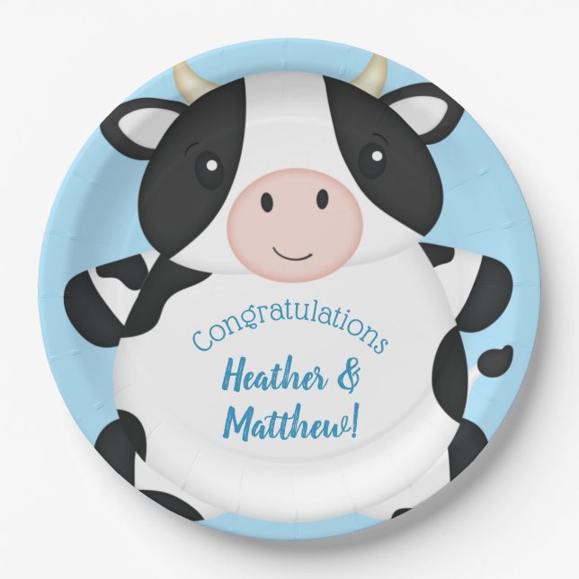 Cow Baby Shower Farm  Paper Plates (Front)