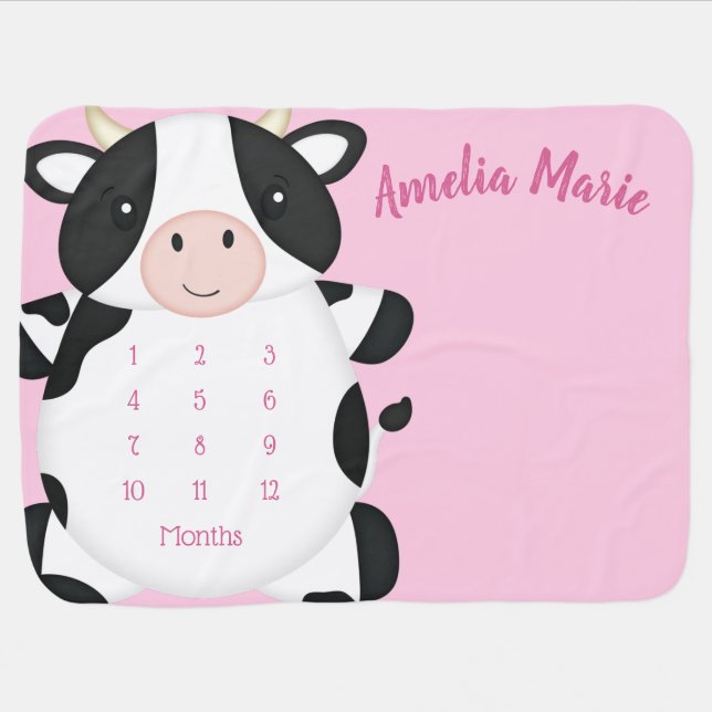 Cow Baby Shower Farm Pink Girl Baby Blanket (Horizontal)