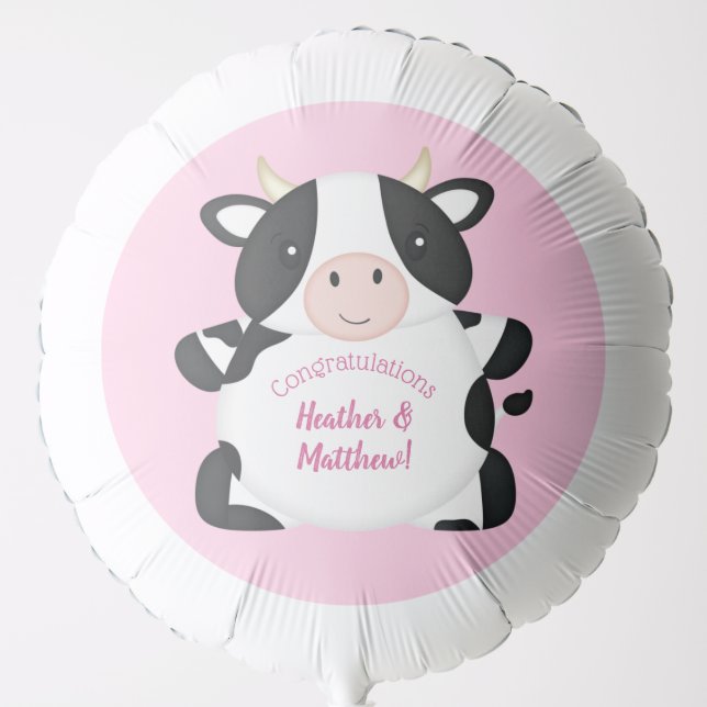 Cow Baby Shower Farm Pink Girl Balloon (Front)