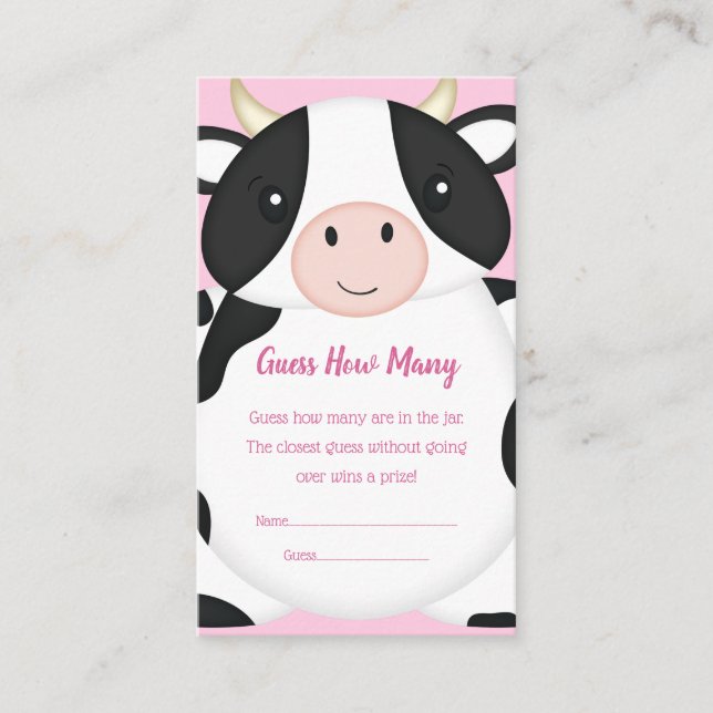 Cow Baby Shower Farm Pink Girl Enclosure Card (Front)
