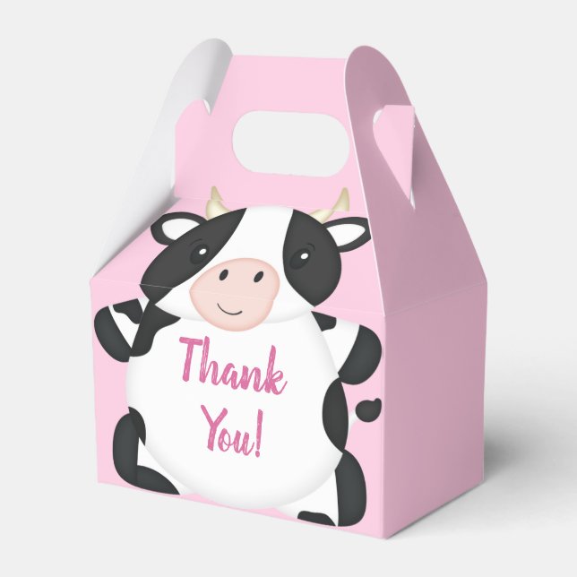 Cow Baby Shower Farm Pink Girl Favor Boxes (Front Side)