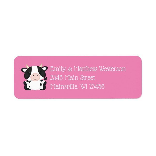 Cow Baby Shower Farm Pink Girl Label (Front)