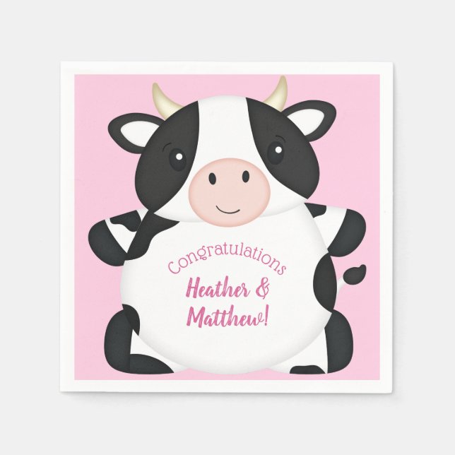 Cow Baby Shower Farm Pink Girl Napkins (Front)
