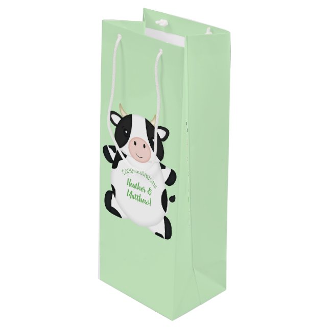 Cow Baby Shower Farm Wine Gift Bag (Front Angled)