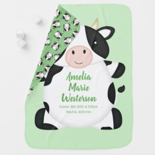 Cow Baby Shower Green Blanket