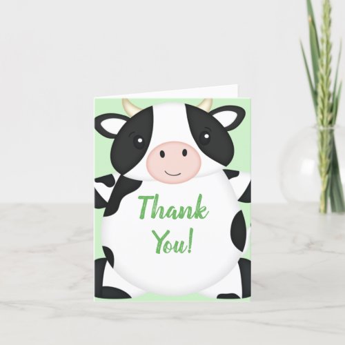 Cow Baby Shower Green Thank You Card