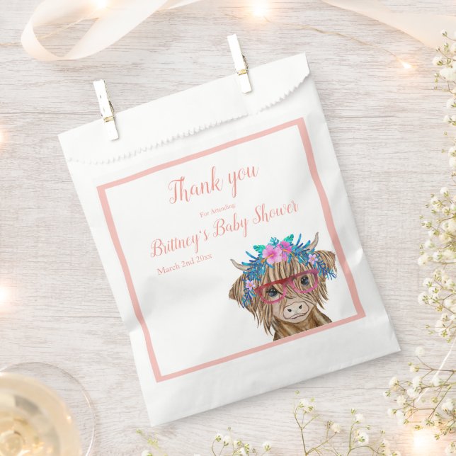 Cow Baby Shower, Highland Cow, Girl  Favor Bag (Clipped)