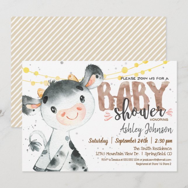 Cow Baby Shower invitation, Boy, Farm Invitation (Front/Back)