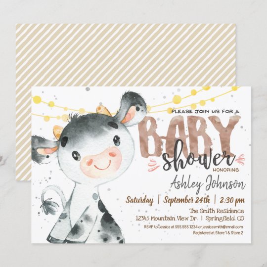 Cow Baby Shower invitation, Boy, Farm Invitation