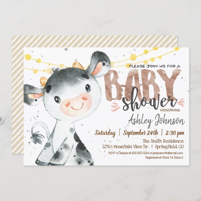Cow Baby Shower invitation, Boy, Farm Invitation (Front/Back)