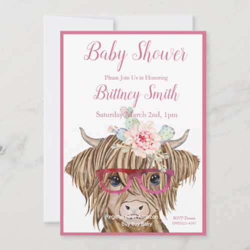 Cow Baby Shower Invitation Desert Cacti Invitation