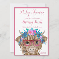 Cow Baby Shower Invitation, Highland Cow, Girl  Holiday Card