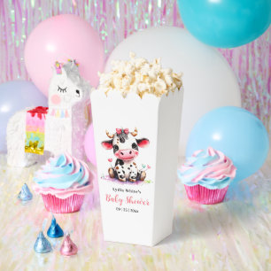 Cow Baby Shower Minimalist Pink Girl baby shower Favor Boxes