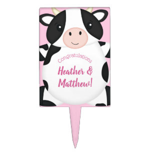 Cow Baby Shower Pink Cake Topper