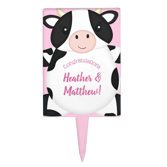 Cow Baby Shower Pink Cake Topper (Front)