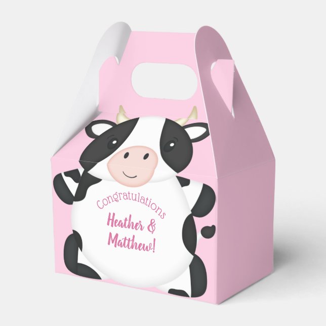 Cow Baby Shower Pink Favor Boxes (Front Side)