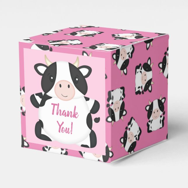 Cow Baby Shower Pink Favor Boxes (Front Side)