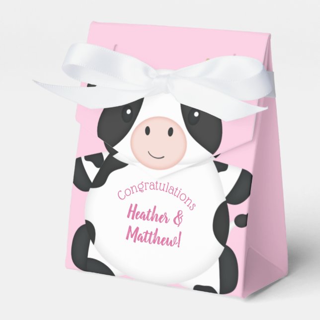 Cow Baby Shower Pink Favor Boxes (Front Side)