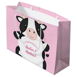 Cow Baby Shower Pink Large Gift Bag