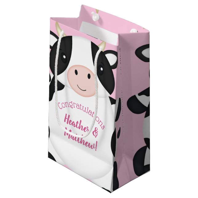 Cow Baby Shower Pink Small Gift Bag (Front Angled)