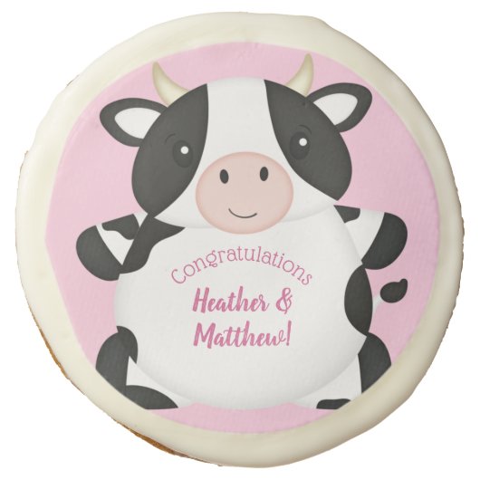Cow Baby Shower Pink Sugar Cookie (Front)