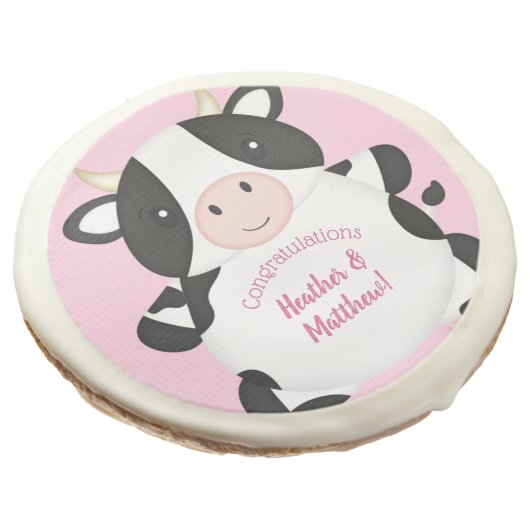 Cow Baby Shower Pink Sugar Cookie (Angled)
