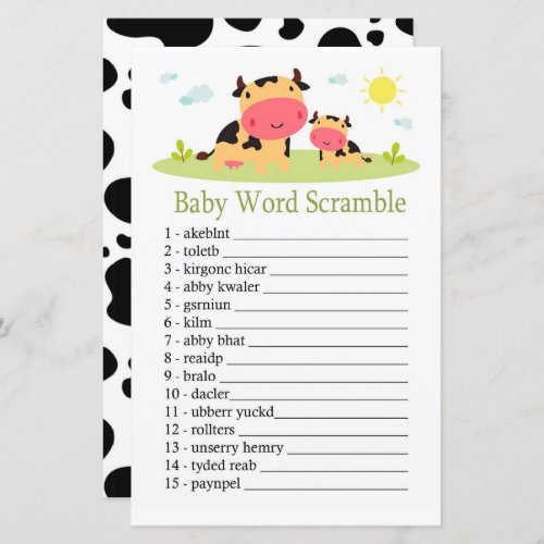 Cow Baby word scramble game