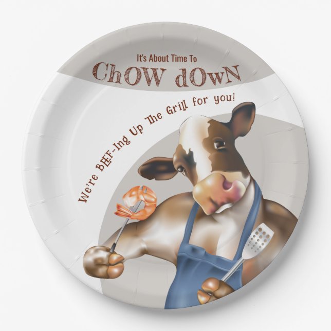 Cow Barbecue Shrimp Party Paper Plates (Front)