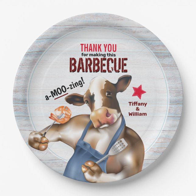 Cow Barbecue Shrimp Party Paper Plates (Front)