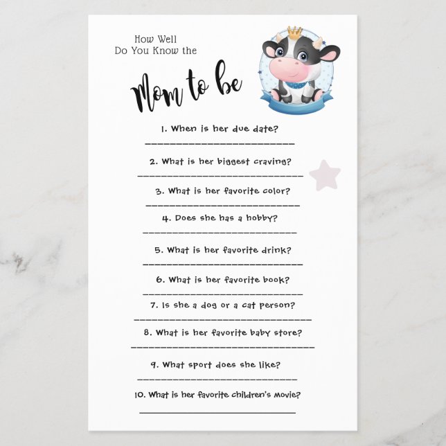 Cow Beatiful Dream How well you know the Game Card Flyer (Front)