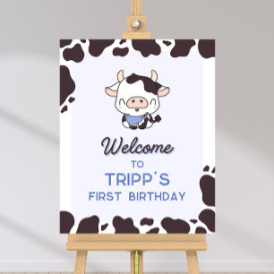 Cow Birthday Blue Party Welcome Sign