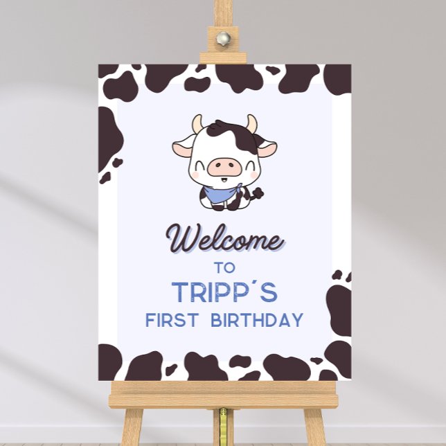 Cow Birthday Blue Party Welcome Sign (Creator Uploaded)