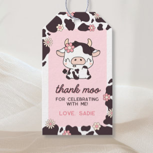 Cow Birthday Floral Pink Thank Moo Favor Tags