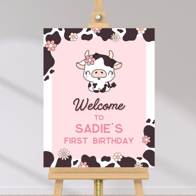 Cow Birthday Floral Pink Welcome Sign (Creator Uploaded)
