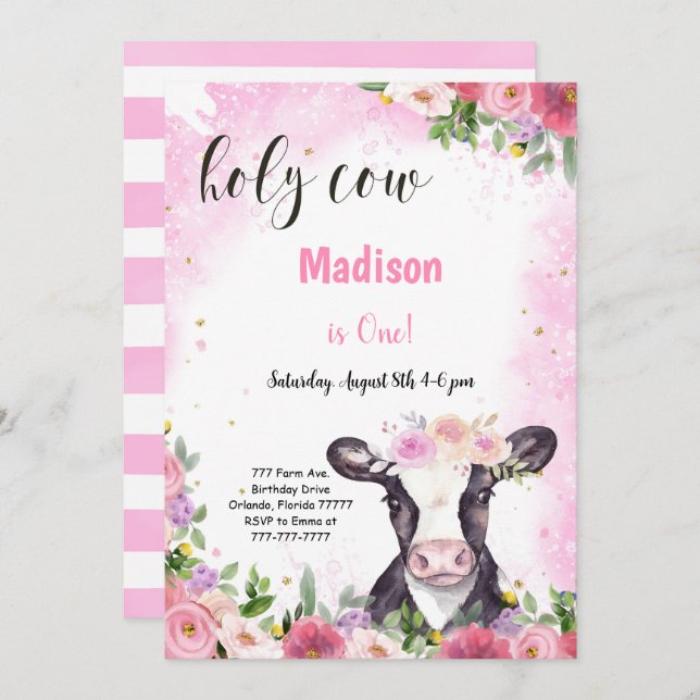 Cow Birthday Invitation (Front/Back)