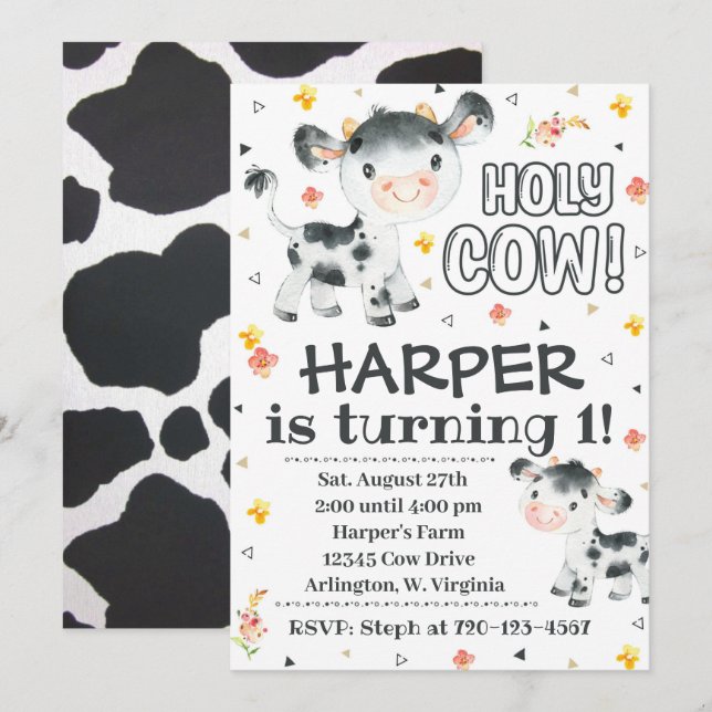 Cow Birthday Invitation Holy Cow Invitation (Front/Back)