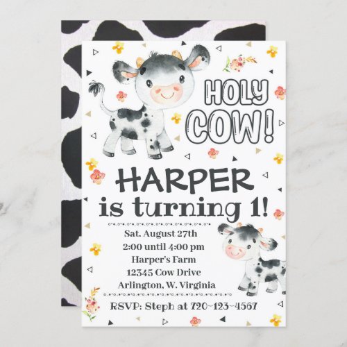 Cow Birthday Invitation Holy Cow Invitation