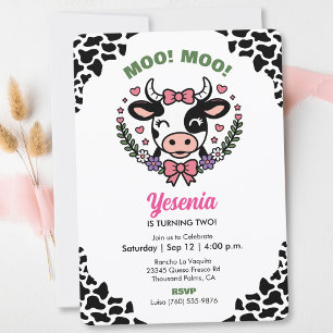 Cow Birthday Invite Farm Animals Girls Party