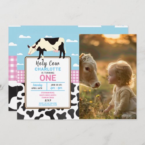 Cow Birthday Invite ONE Holy Cow Party Photo