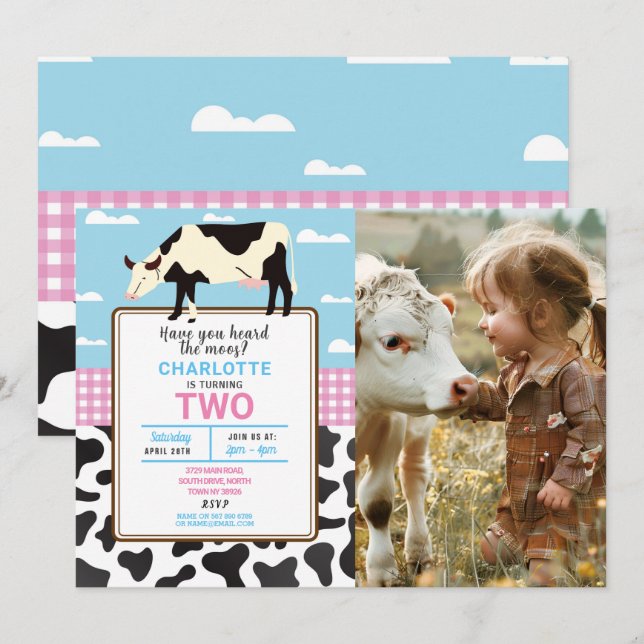 Cow Birthday Invite Two 2nd Holy Cow Party Photo (Front/Back)