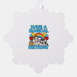 Cow Birthday Magical Rainbow Theme Party Cattleman Ornament Card