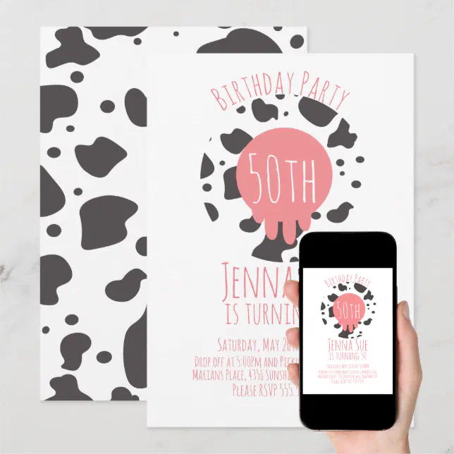 Cow Birthday Party Animal Print Pattern Adult Invitation | Zazzle