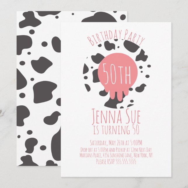 Cow Birthday Party Animal Print Pattern Adult  Invitation (Front/Back)